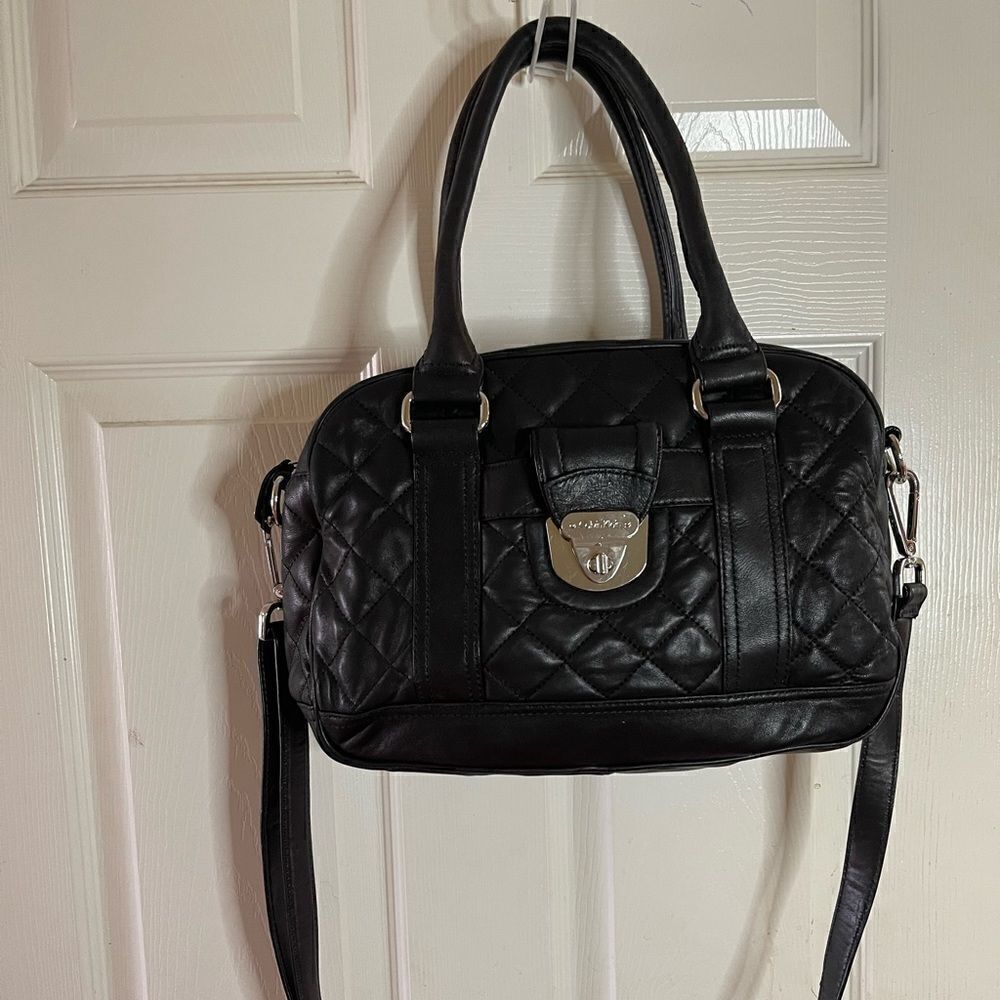 Calvin Klein leather black quilted shoulder bag/crossbody silver tone ha…